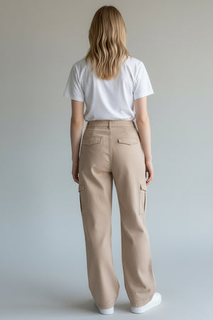 Wax Jeans - Women's High Waisted Wide Leg Twill Cargo Pants - 90339