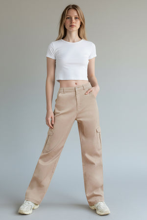 Wax Jeans - Women's High Waisted Wide Leg Twill Cargo Pants - 90339