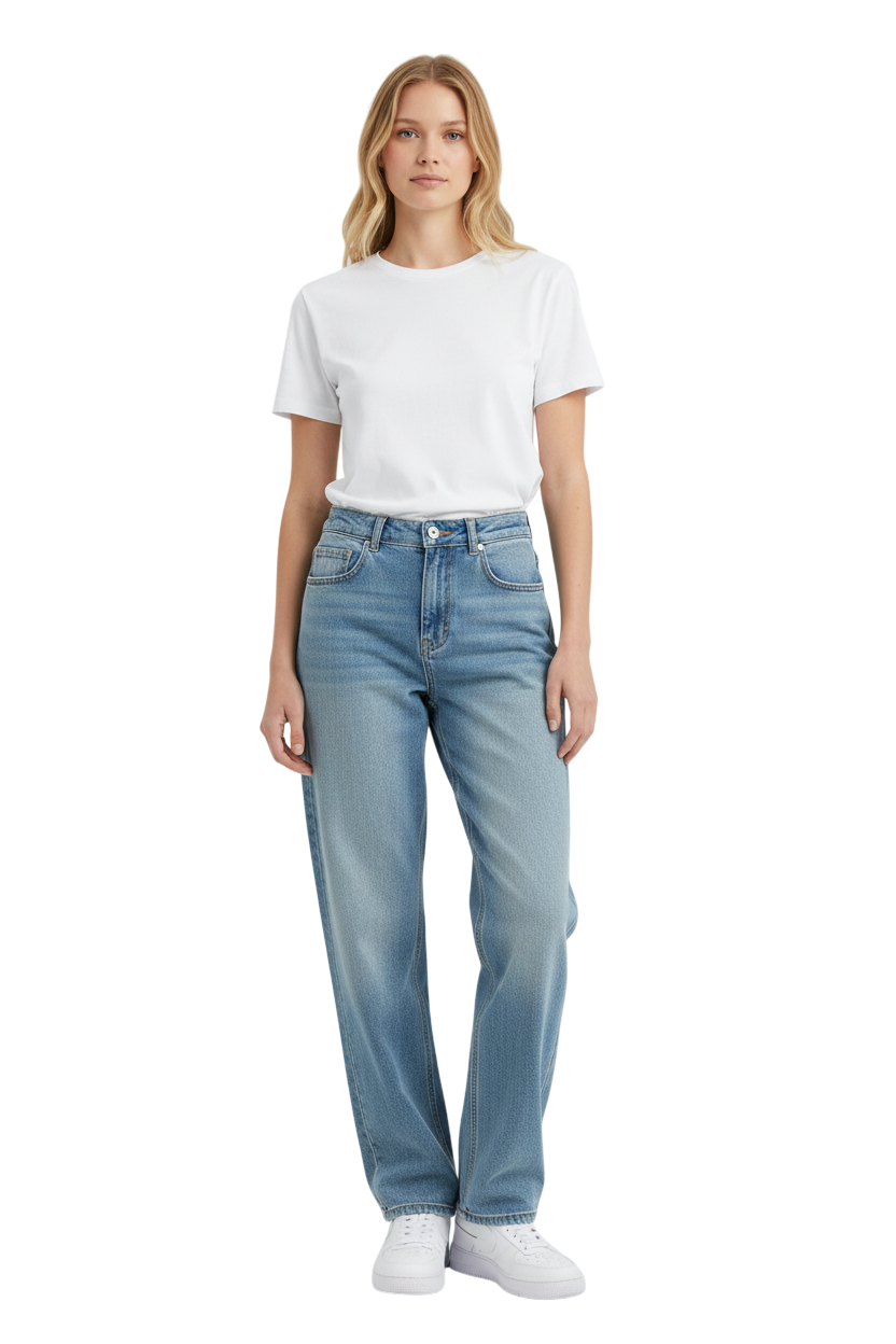 Wax Jean - Women's High Waisted Straight Leg Jeans - Stretchy Vintage Wash 90s Mom Denim - 90379