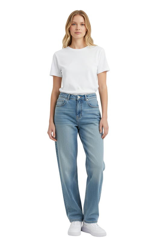 Wax Jean - Women's High Waisted Straight Leg Jeans - Stretchy Vintage Wash 90s Mom Denim - 90379