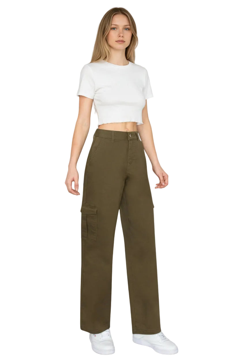 Wax Jeans - Women's High Waisted Wide Leg Twill Cargo Pants - 90339