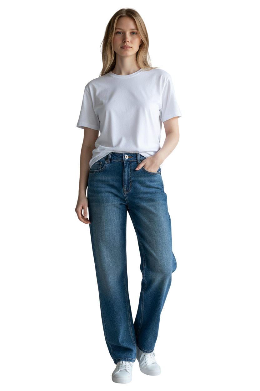 Wax Jean - Women's High Waisted Straight Leg Jeans - Stretchy Vintage Wash 90s Mom Denim - 90379