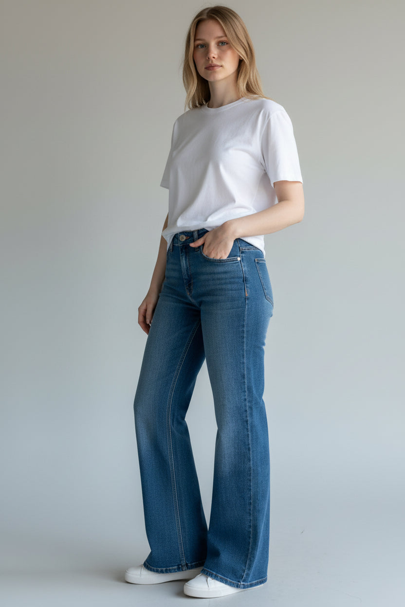 Wax Jeans - Women's Low Rise Wide Leg Denim Pants - 90403