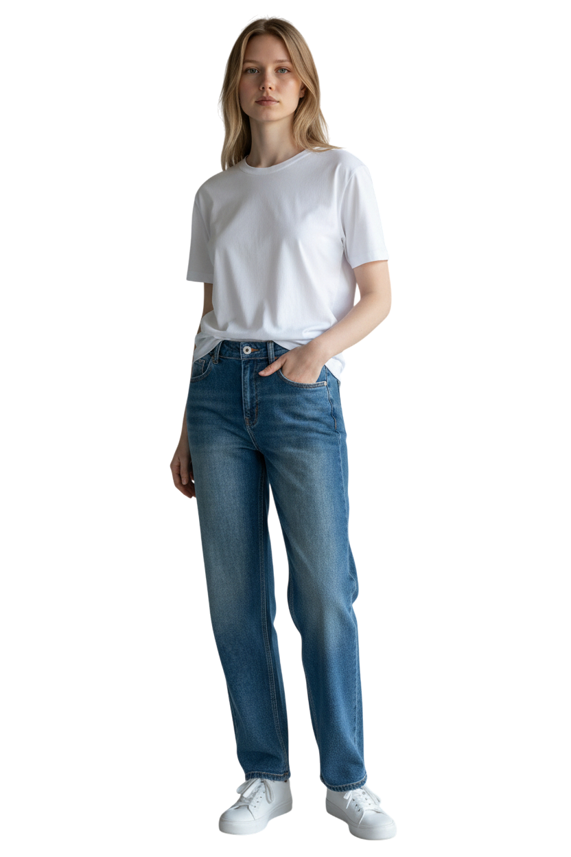Wax Jean - Women's High Waisted Straight Leg Jeans - Stretchy Vintage Wash 90s Mom Denim - 90379