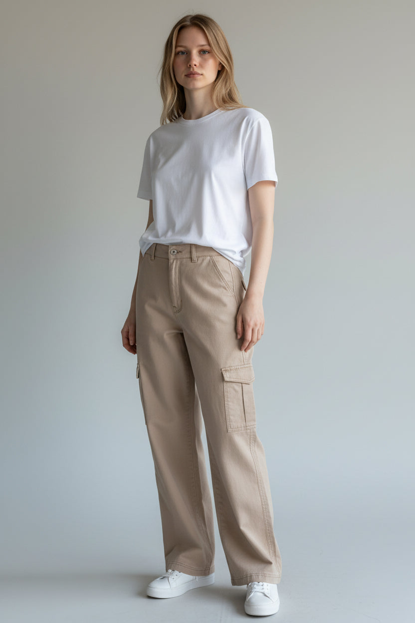 Wax Jeans - Women's High Waisted Wide Leg Twill Cargo Pants - 90339
