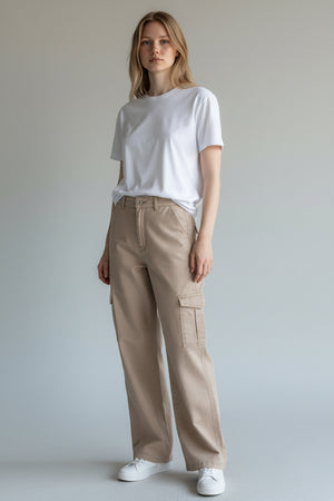 Wax Jeans - Women's High Waisted Wide Leg Twill Cargo Pants - 90339