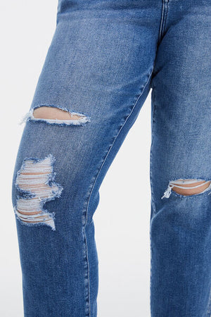 BAYEAS Full Size High Waist Distressed Cat's Whiskers Straight Jeans - SaltTree