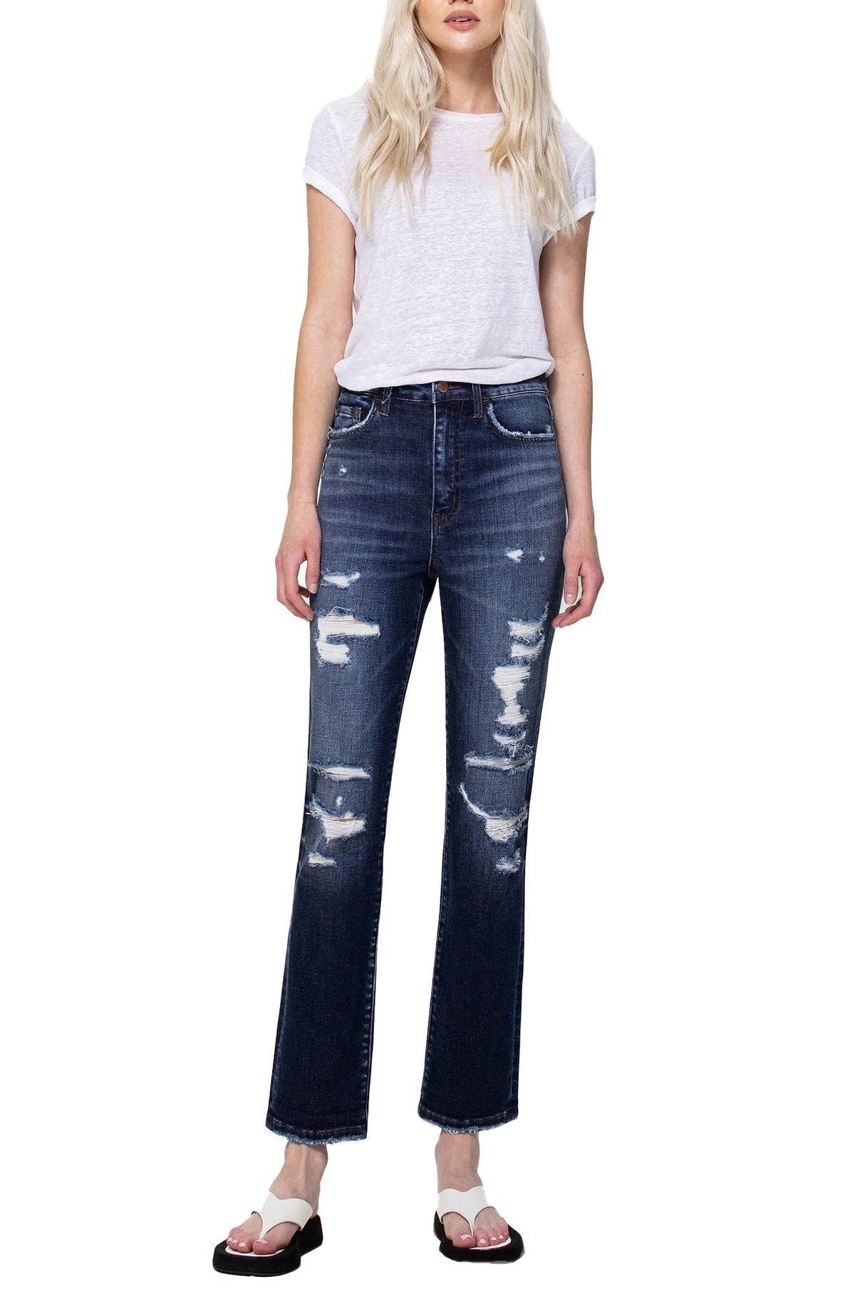 Flying Monkey - Yoko - Distressed Super High Rise Straight Jeans - F4369 - SaltTree
