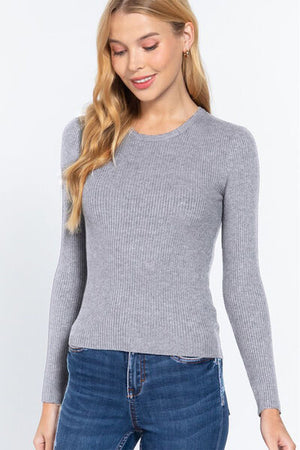 ACTIVE BASIC Full Size Ribbed Round Neck Long Sleeve Knit Top - SaltTree