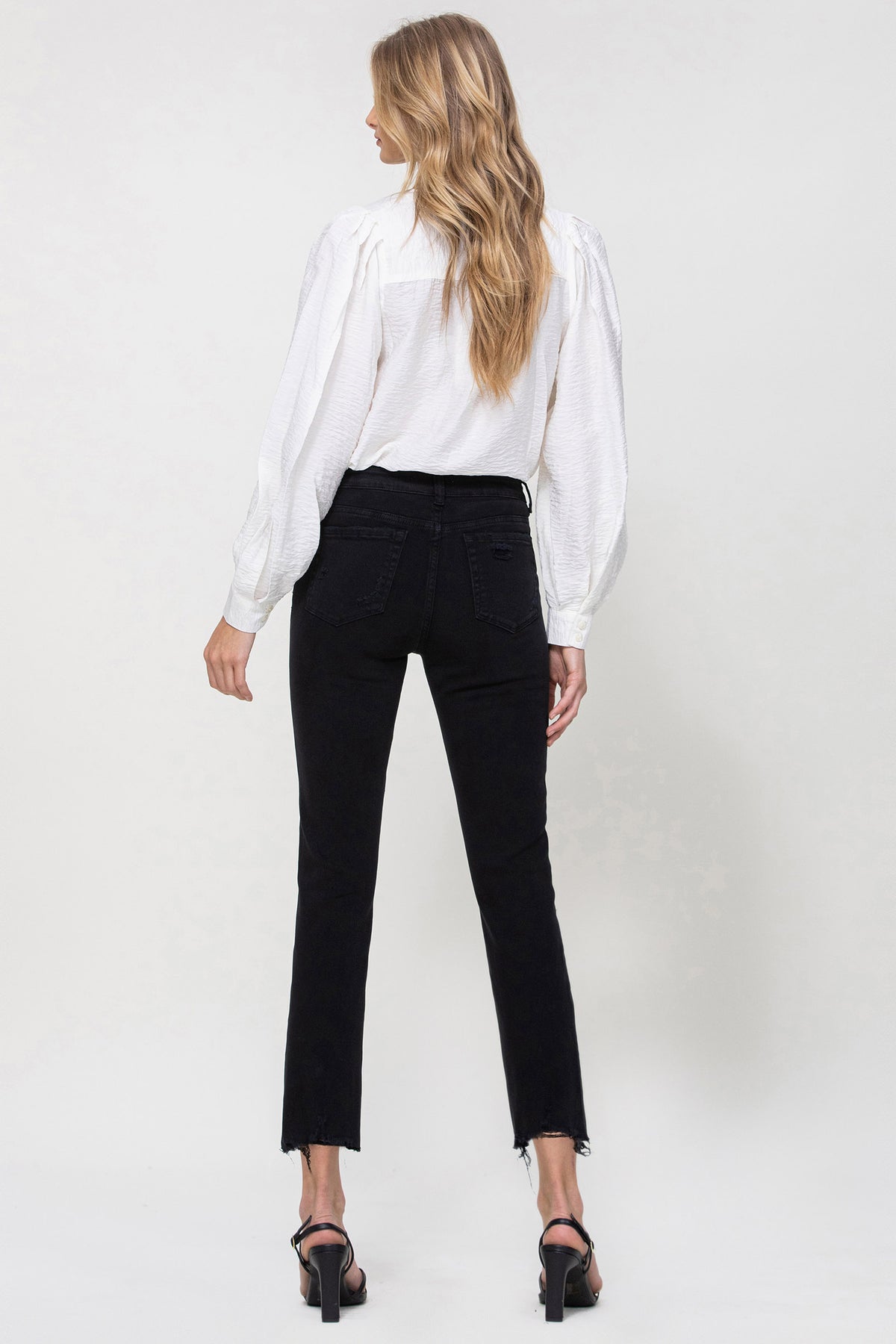 Flying Monkey - Lani Medium- High Rise Clean Cut & Fray Hem Detail Crop Straight Jeans - Y3118BK - SaltTree