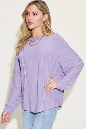 Basic Bae Full Size Ribbed Round Neck Long Sleeve T-Shirt - SaltTree