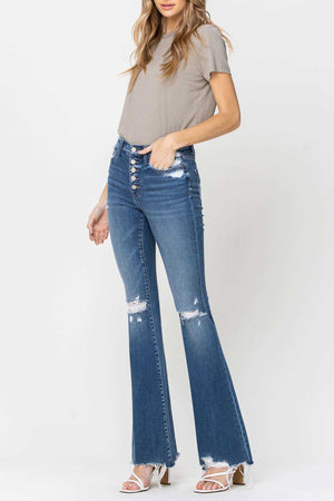 Flying Monkey - Best Part - High Rise Distressed Raw Hem Flare Jeans - F4088FHL