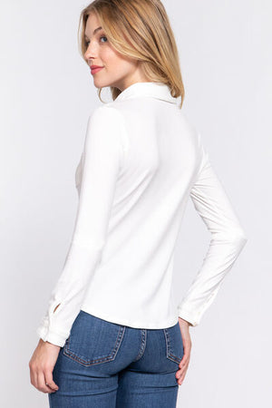 ACTIVE BASIC Long Sleeve Front Pocket DTY Brushed Shirt