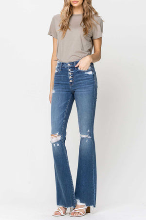 Flying Monkey - Best Part - High Rise Distressed Raw Hem Flare Jeans - F4088FHL