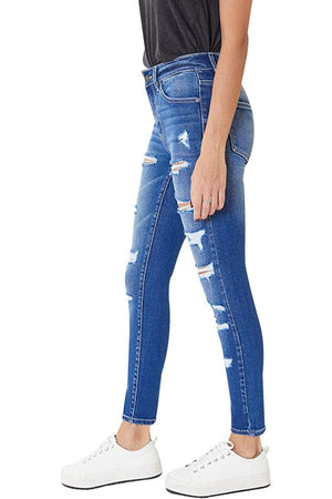 Kancan - Women's Curvy High Rise Heavily Distressed Ankle Skinny Jean - KC7149