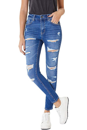 Kancan - Women's Curvy High Rise Heavily Distressed Ankle Skinny Jean - KC7149
