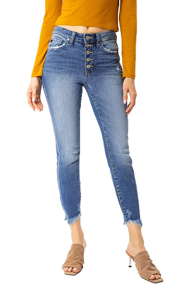 ☆C-KANA☆(*^-^) Kancan - Women's High Rise Button Fly Skinny Jeans - KC8577