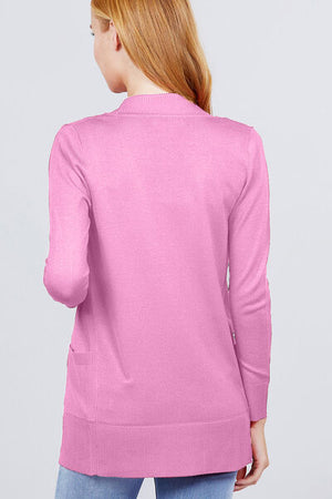 ACTIVE BASIC Ribbed Trim Open Front Cardigan