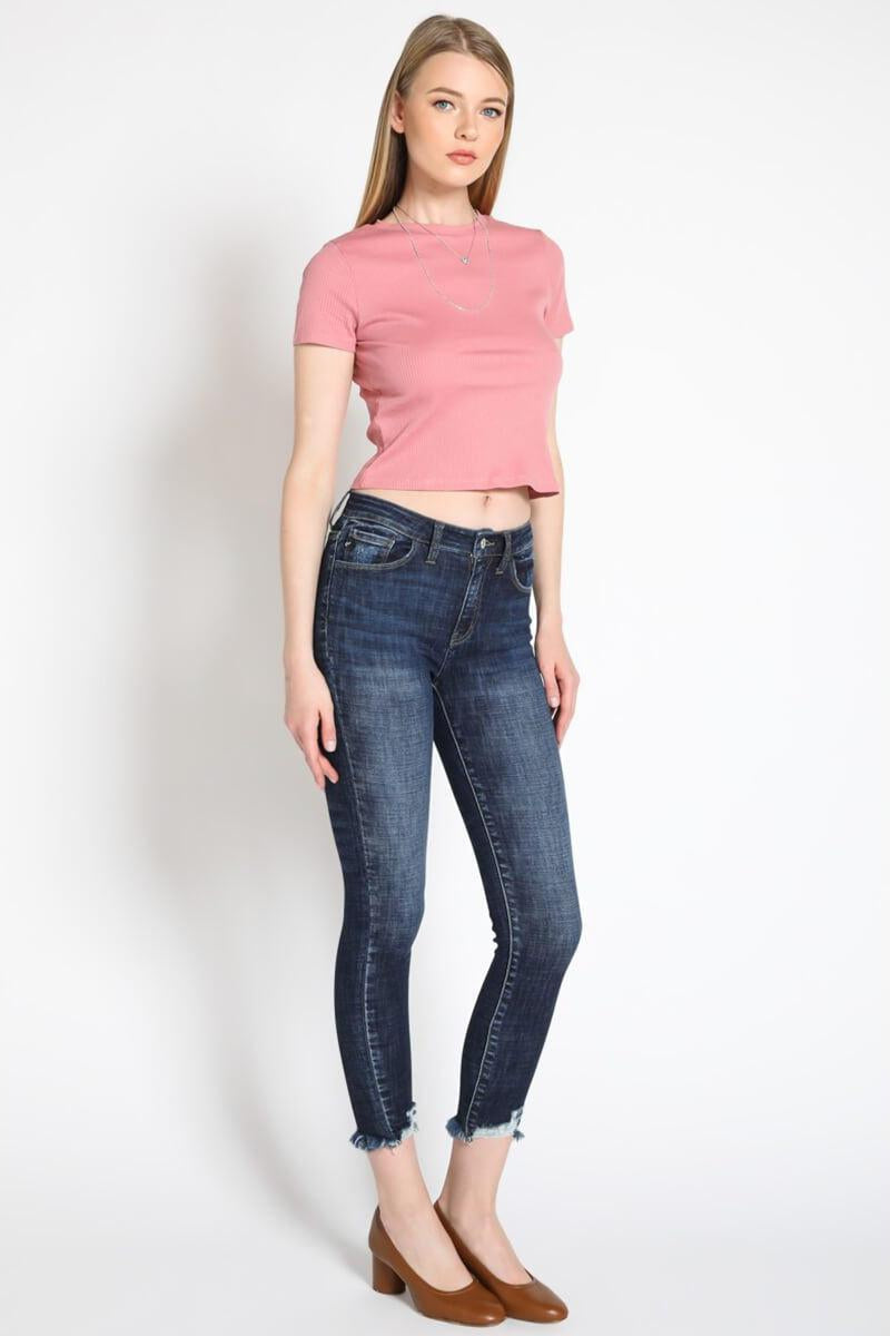 Kancan - Women's Mid Rise Distressed Ankle Skinny Jeans - kc7274 - SaltTree