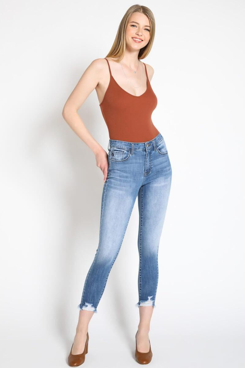 Kancan - Women's Mid Rise Distressed Ankle Skinny Jeans - kc7274 - SaltTree