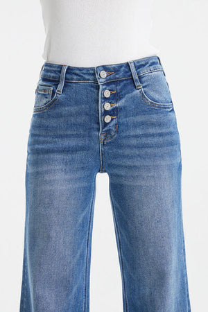 BAYEAS Full Size High Waist Button-Fly Raw Hem Wide Leg Jeans - SaltTree