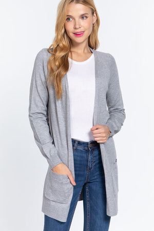 ACTIVE BASIC Open Front Long Sleeve Cardigan - SaltTree