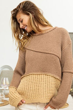 BiBi Texture Detail Contrast Drop Shoulder Sweater - SaltTree