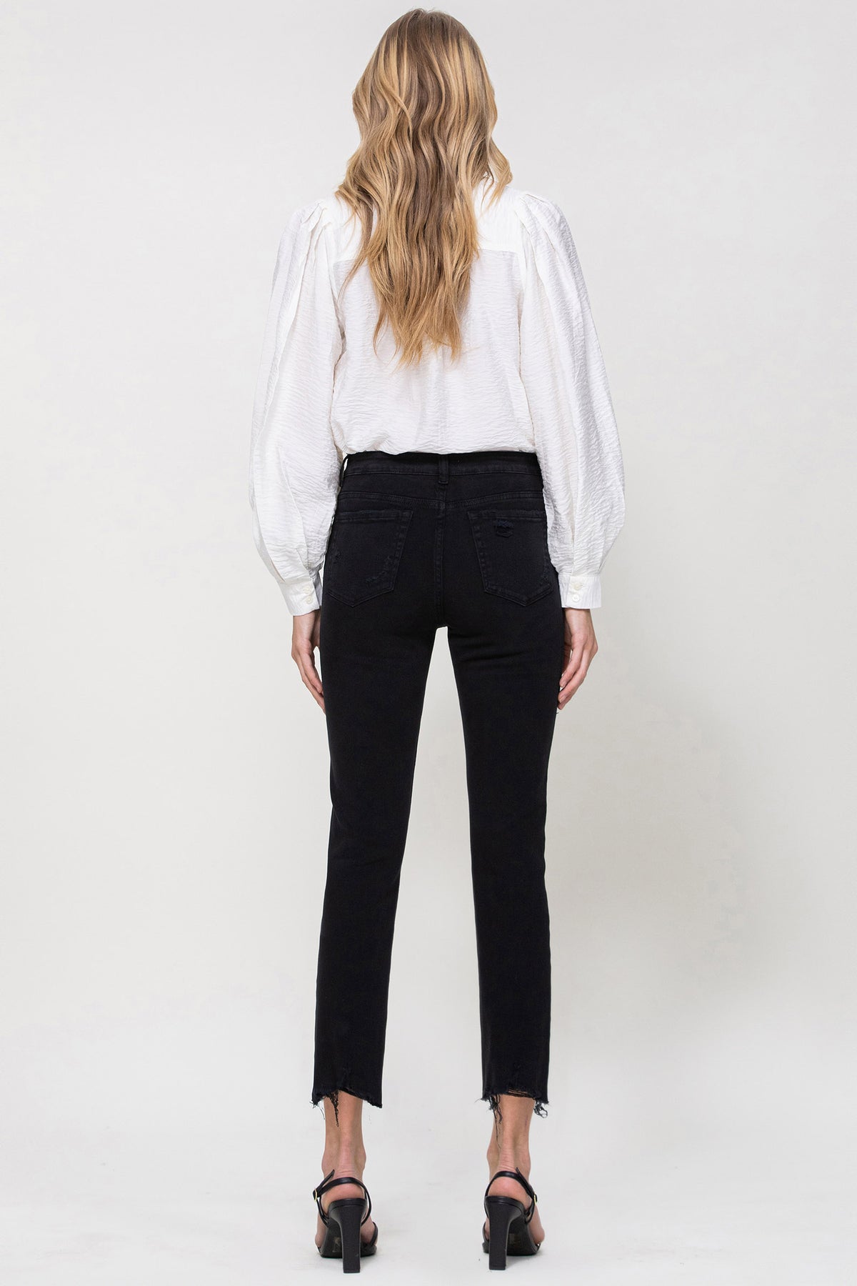 Flying Monkey - Lani Medium- High Rise Clean Cut & Fray Hem Detail Crop Straight Jeans - Y3118BK - SaltTree
