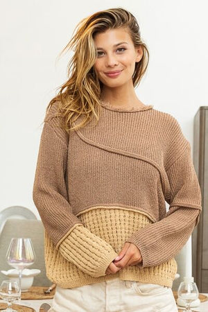 BiBi Texture Detail Contrast Drop Shoulder Sweater - SaltTree