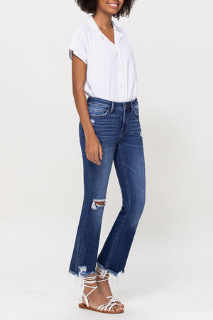 Flying Monkey - Blue Shower - Mid Rise Ankle Flare Jeans with Destroyed Hem - F4497
