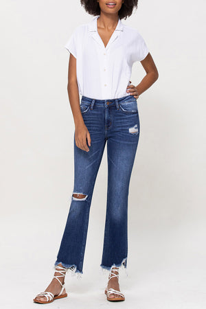 Flying Monkey - Blue Shower - Mid Rise Ankle Flare Jeans with Destroyed Hem - F4497