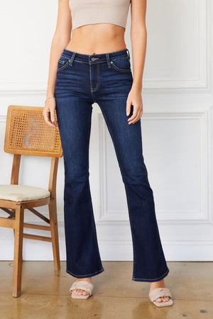 Kan Can Women's Mid Rise Flare Jeans - KC6102TD