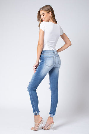 Kancan USA Women's Distress Five Pocket Ankle Length High Waist Jeans-SaltTree