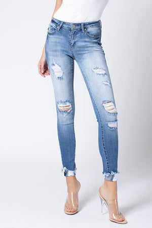 Kancan USA Women's Distress Five Pocket Ankle Length High Waist Jeans-SaltTree