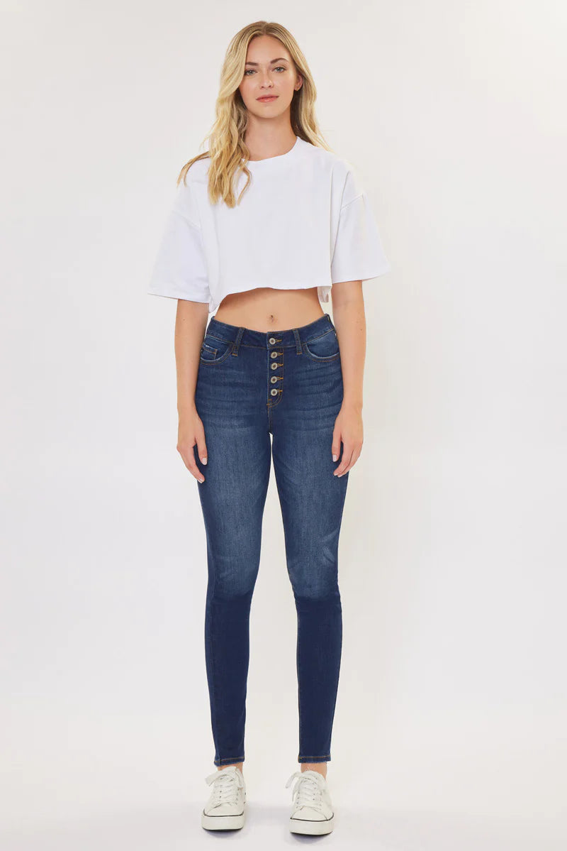 Kancan - Women's High Rise Curvy Button Fly Super Skinny