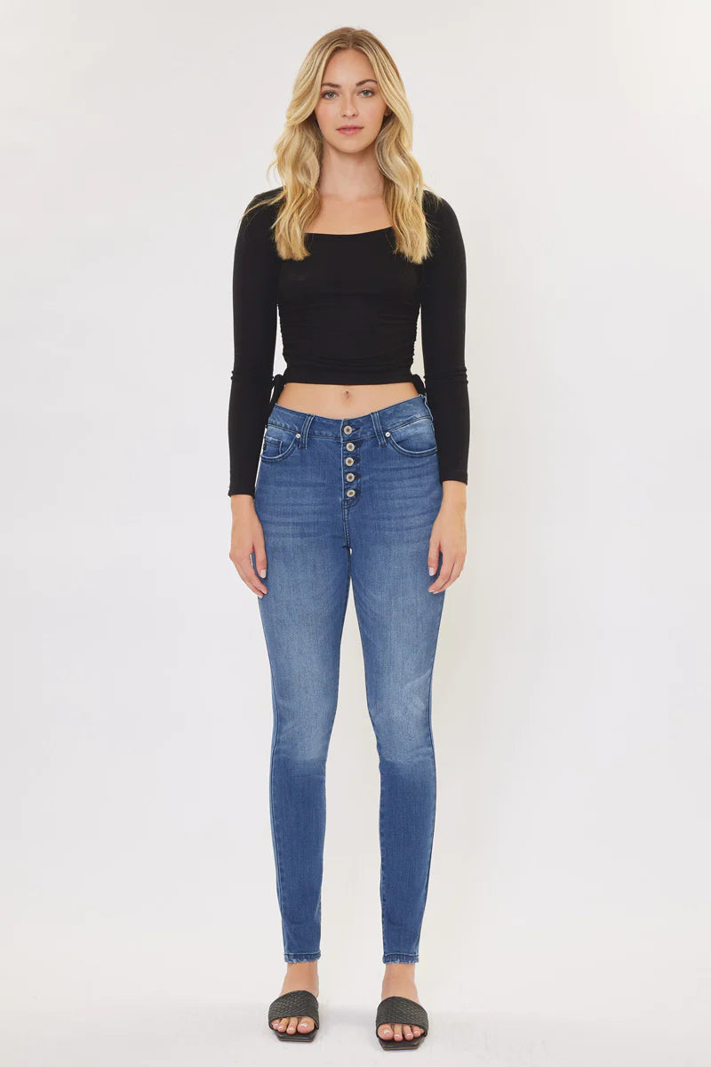Kancan - Women's High Rise Curvy Button Fly Super Skinny Jeans - KC7114ST - SaltTree