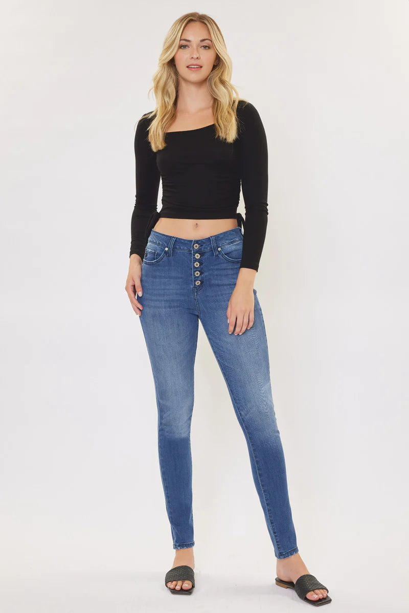 Kancan - Women's High Rise Curvy Button Fly Super Skinny Jeans - KC7114ST - SaltTree
