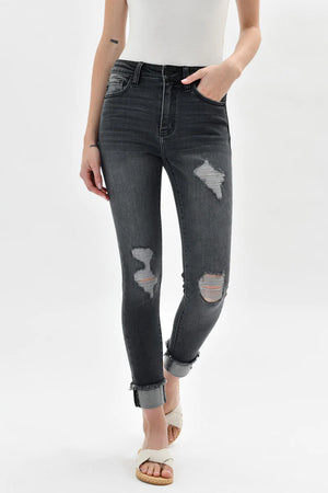 Kancan - Women's High Rise Distressed Cuffed Ankle Skinny Jeans - KC7299 - SaltTree