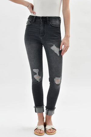 Kancan - Women's High Rise Distressed Cuffed Ankle Skinny Jeans - KC7299