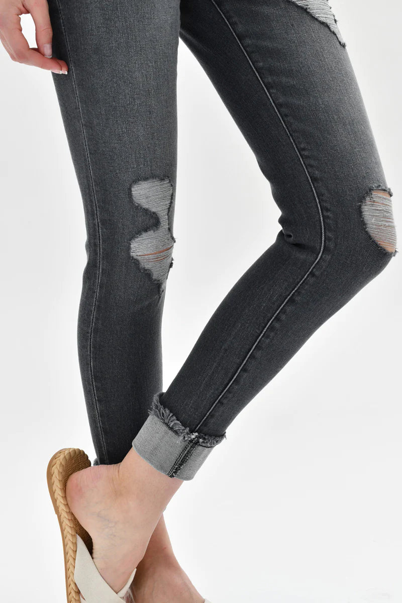 Kancan - Women's High Rise Distressed Cuffed Ankle Skinny Jeans - KC7299 - SaltTree