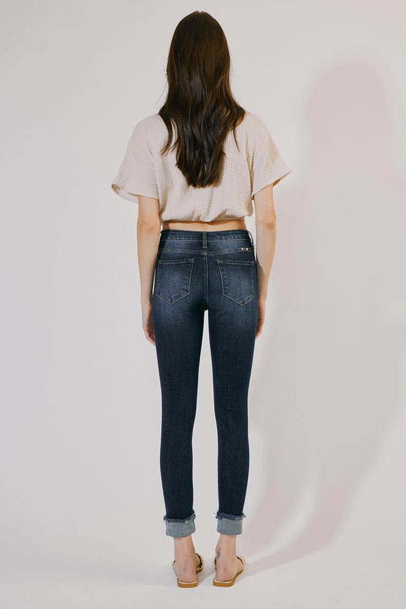 Kancan - Women's High Rise Distressed Cuffed Ankle Skinny Jeans - KC7299 - SaltTree