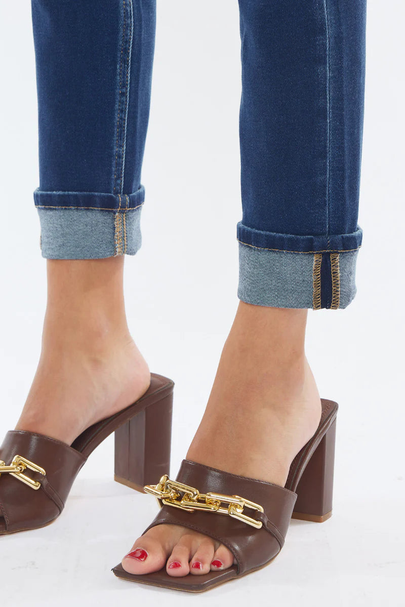 Kancan - Women's Mid Rise Patched Folded Hem Slim Straight - KC8599 - SaltTree