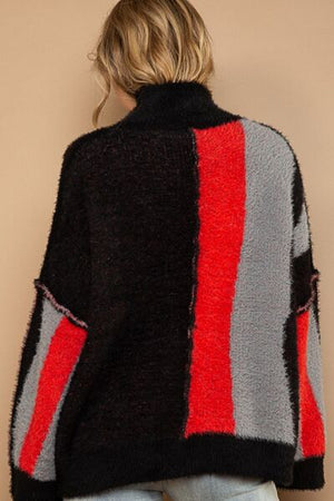 POL Turtleneck Color Block Fringe Detail Sweater - SaltTree