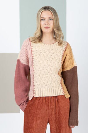 VERY J Color Block Cable Knit Long Sleeve Sweater - SaltTree