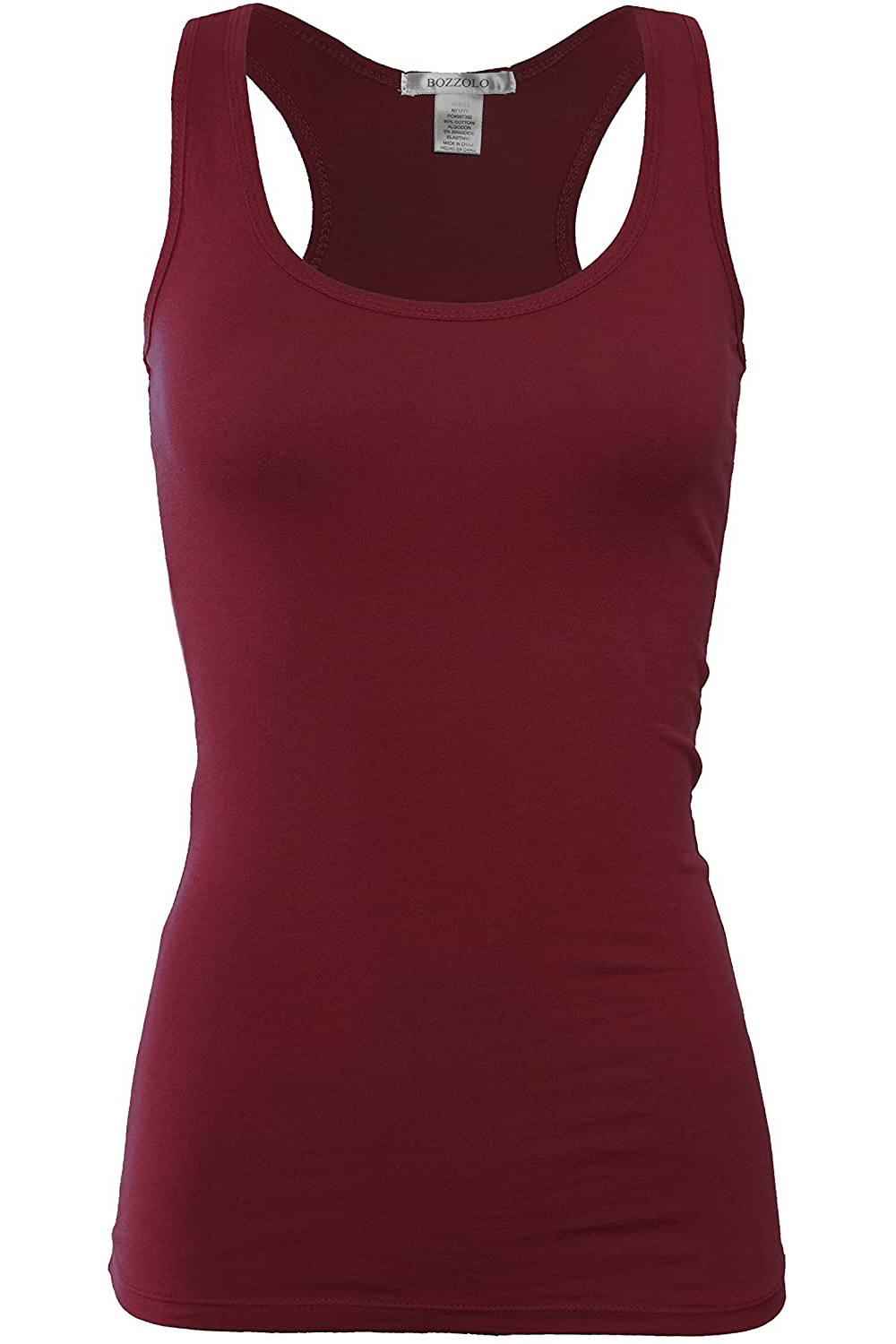 Bozzolo Women's Basic Cotton Spandex Racerback Solid Plain Fitted Tank Top -RT1777 - SaltTree