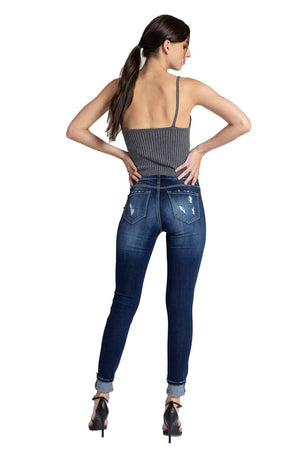 Kancan USA Women's Stretchy Five Pocket Distressed High Waist Jeans-SaltTree