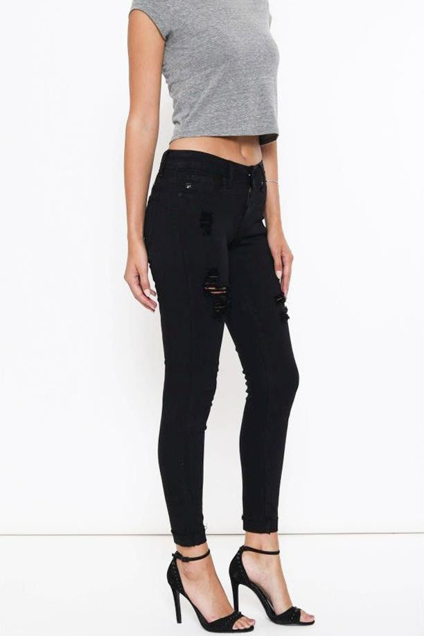 Kan Can Women's Low Rise Ankle Skinny Jeans - Distressed - KC6050-SaltTree