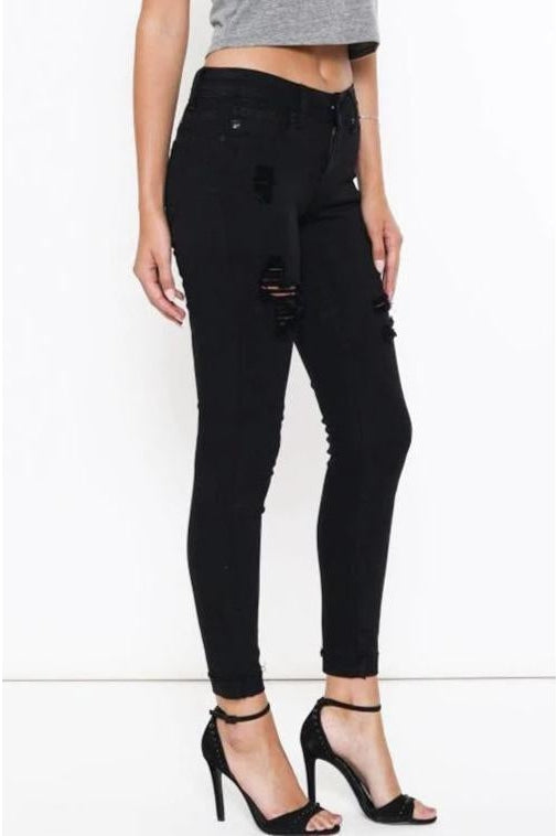 Kan Can Women's Low Rise Ankle Skinny Jeans - Distressed - KC6050-SaltTree