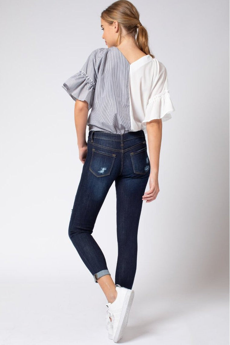 Kan Can Women's Low Rise Ankle Skinny Jeans - Distressed - KC6050-SaltTree