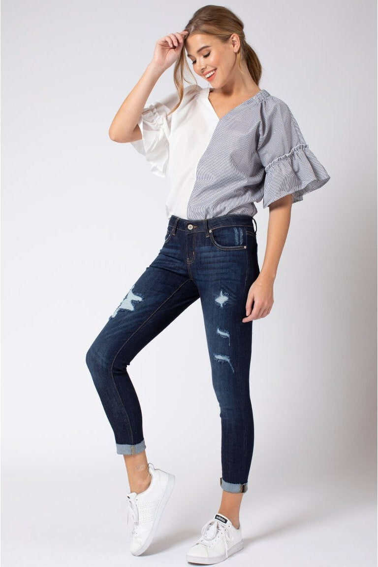 Kan Can Women's Low Rise Ankle Skinny Jeans - Distressed - KC6050-SaltTree